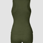 2PCS Micro-Ribbed U-Neck Tank Top & Boxer Set Cozy Loungewear