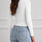 Women's V Neck Rhinestone Top Long Sleeve Ribbed Knit Tee Slim Fit Pullover Casual Base Layering Top