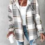 Plaid Pattern Long Sleeve Shacket Button Down Fleece Lined Hooded Jackets Warm Coat