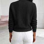 Women's Vintage Cable Knit Bomber Jacket Casual Argyle Zip Up Crop Coat with Pockets