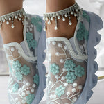 Floral Pattern Sheer Mesh Patch Round Toe Sneakers