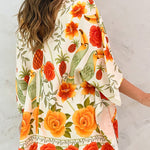 Tropical Floral & Animal Print Open Front Half Sleeve Cover-up Casual Hollow-out Back Loose Fit Cardigan