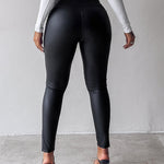 ChicMe CurveEase PU Leather Leggings High Waist Curved Fleece Lined Tights Casual Pants