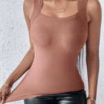 U-Neck Sleeveless Tank Seamless Skinny Layering Top with Built-In Bra