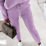 2 Pieces Outfit Long Sleeve Skew Neck Pullover Top and Drawstring Elastic Waist Slim Fit Pants Set