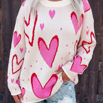 Women's Heart Pattern Loose Sweater Crewneck Long Sleeve Pullover Top