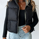 Stand Collar Sleeveless Zip Up Drawstring Hem Vest Casual Two-Way Reversible Ladies Warm Winter Padded Coat