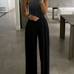Rhinestone Decor Multi Spaghetti Straps Ruched Overalls Casual Zipper Back Wide Leg Jumpsuit