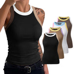 Women's Contrast Trim Ribbed Tank Top Slim Fit Sleeveless Round Neck Basic Camisole for Streetwear & Layering
