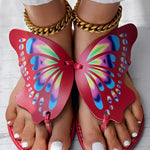 Colorblock Butterfly Print Toe Post Slippers