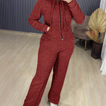 2 Pieces Outfit Long Sleeve Zip Up Drawstring Hoodie Coat and Casual Elastic Waist Seam Front Straight Leg Pants Set