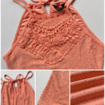 Halter Lace Up Water Soluble Lace Trim Sleeveless Tank Jacquard Casual Slim Fit Knit Top