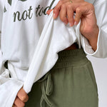 2 Pieces Outfit NOPE. not today Slogan Print Skew Neck Long Sleeve Pullover Top and Casual Drawstring Stretchy Waist Slim Fit Pants Set