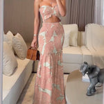 Tropical Print Halter Tie Shirred Frill Trim Cinched Waist Vacation Dress Ruched Cutout Front Slim Fit Ruffle Hem Mermaid Dress