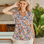 Nadorine Women's Casual Print Ruffle Sleeve Summer Tops