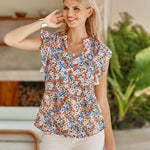 Nadorine Women's Casual Print Ruffle Sleeve Summer Tops
