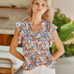 Nadorine Women's Casual Print Ruffle Sleeve Summer Tops