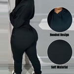 2 Pieces Outfit Drop Shoulder Kangaroo Pocket Stretchy Hem Crop Drawstring Hoodie Sweatshirt And Drawstring Elastic Waist Jogger Sweatpants Casual Tracksuit