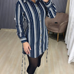 Women's Striped Shirt Dress Button Down Long Sleeve Shirred Waist Casual Dress
