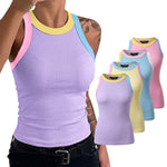 Women's Contrast Trim Ribbed Tank Top Slim Fit Sleeveless Round Neck Basic Camisole for Streetwear & Layering
