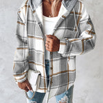 Plaid Pattern Long Sleeve Shacket Button Down Fleece Lined Hooded Jackets Warm Coat