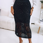 Crochet Pattern Elastic Waist Hollow-out Mid-Calf Skirt Casual Commuting Skirt