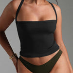 Women's Sexy Criss Cross Halter Top Ribbed Knit Cami Top Backless Sleeveless Slim Fit Crop Top