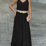 2 Pieces Outfit V-Neck Shoulder Bowknot Design Sleeveless Tank Top and Casual Zipper Fly Elastic Back Waist Wide Leg Pants Set without Belt