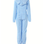 3D Ear Buttoned Flap Functional Fluffy Lounge Jumpsuit