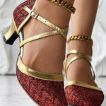 Glitter Cross Strap Buckled Latin Dance Pumps