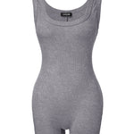 Ribbed U-Neck Yoga Romper Workout One Piece Seamless Tank Top Jumpsuit
