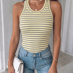 Women's Striped Racerback Tank Top Slim Fit Ribbed Sleeveless Top with Built in Bra