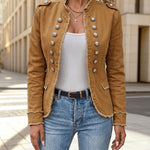 Women's Double Breasted Jacket Casual Stand Collar Raw Hem Crop Outerwear