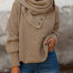 Women's Wrap-Style Cowl Collar Knit Sweater Casual Pullover