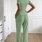 Women's 2 Piece Striped Pajama Set Short Sleeve Square Neck Crop Top and Wide Leg Pants Casual Loungewear