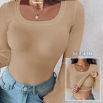 ChicMe Built-in Bra U-Neck Long Sleeve Ribbed Top