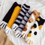 1Pair Fluffy Cozy Animal Stripe Fuzzy Socks
