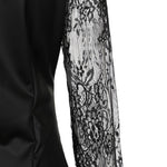 Women's Floral Lace Spliced Button-Down PU Leather Shirt Top