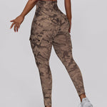 Camouflage Print High Waist Skinny Leggings with Cargo Flap Pockets Casual Pants