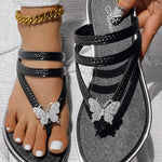 Butterfly Pattern Rhinestone Toe Post Flip Flops