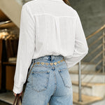 Women's Casual Button Down Shirt Textured Jacquard Chiffon Blouse Long Sleeve Top