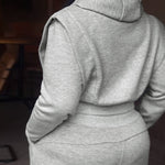 2 Pieces Outfit Long Sleeve Crop Drawstring Hoodie Sweatshirt with Thumb Hole Cuffs and Casual Drawstring Elastic Waist Wide Leg Sweatpants Set