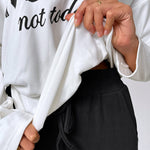 2 Pieces Outfit NOPE. not today Slogan Print Skew Neck Long Sleeve Pullover Top and Casual Drawstring Stretchy Waist Slim Fit Pants Set