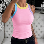 Women's Contrast Trim Ribbed Tank Top Slim Fit Sleeveless Round Neck Basic Camisole for Streetwear & Layering