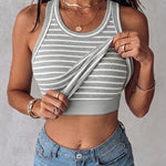Women's Striped Racerback Tank Top Slim Fit Ribbed Sleeveless Top with Built in Bra
