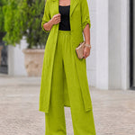 Women's 2 Piece Outfit Lapel Button Down Side Slit Longline Top and High Waisted Straight Leg Pants Set