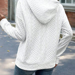 Long Sleeve Half Snap Buttons Front Drawstring Hoodie Sweatshirt Casual Kangaroo Pocket Drop Shoulder Cable Textured Top