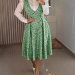 V-Neck Sleeveless Double Breasted Decor A Line Party Dress Causal Ziper Back Peplum Hem Commuting Dress