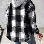 Plaid Pattern Long Sleeve Shacket Button Down Fleece Lined Hooded Jackets Warm Coat