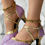 Glitter Cross Strap Buckled Latin Dance Pumps